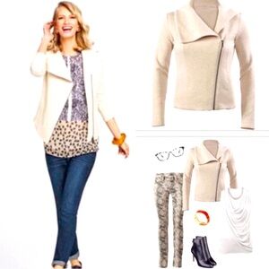 cAbi Cream Ryder Quilted Moto Jacket size XL